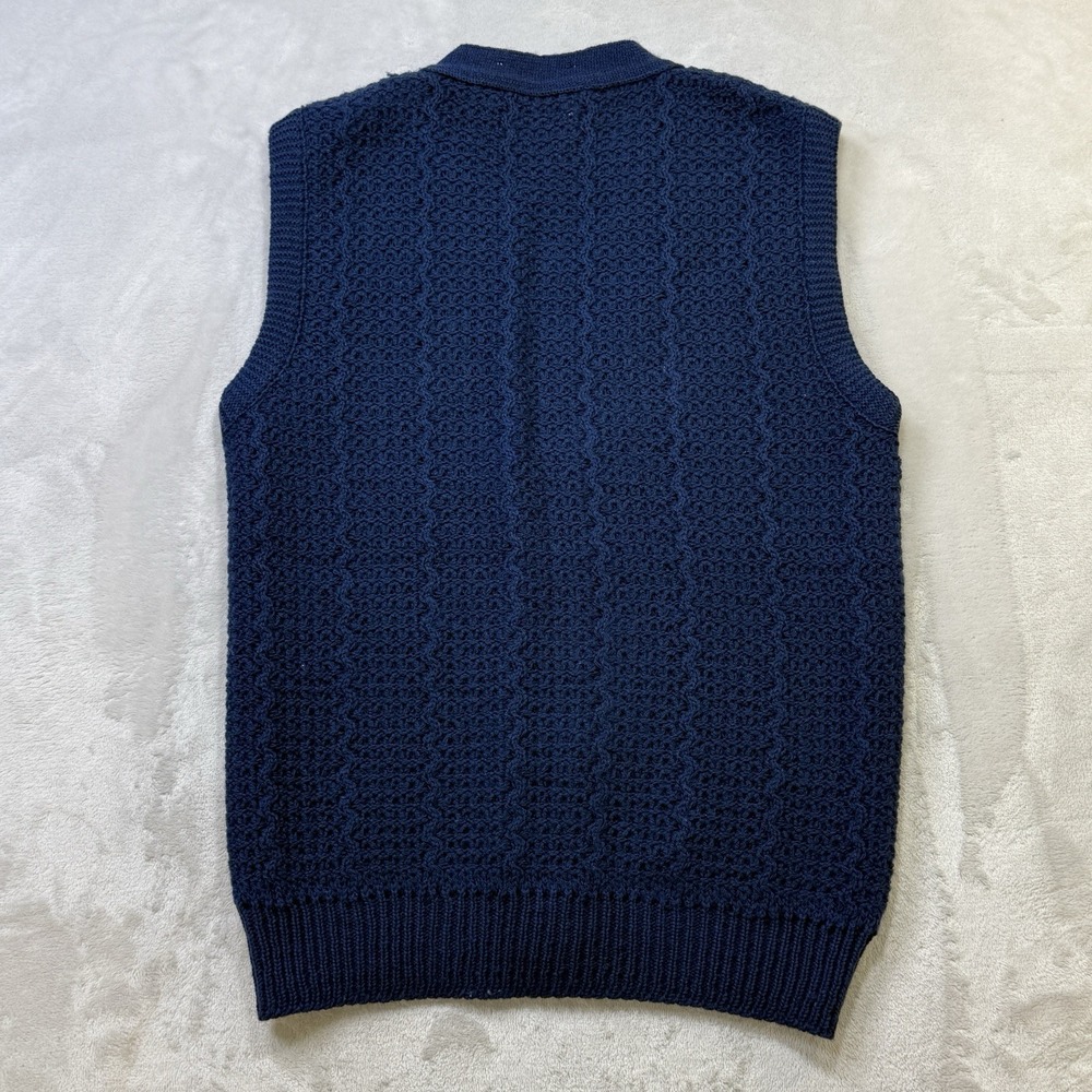Vintage Pendleton Wool Cable Knit V-Neck Sweater Vest Navy Blue Mens Small 34 - Picture 9 of 9